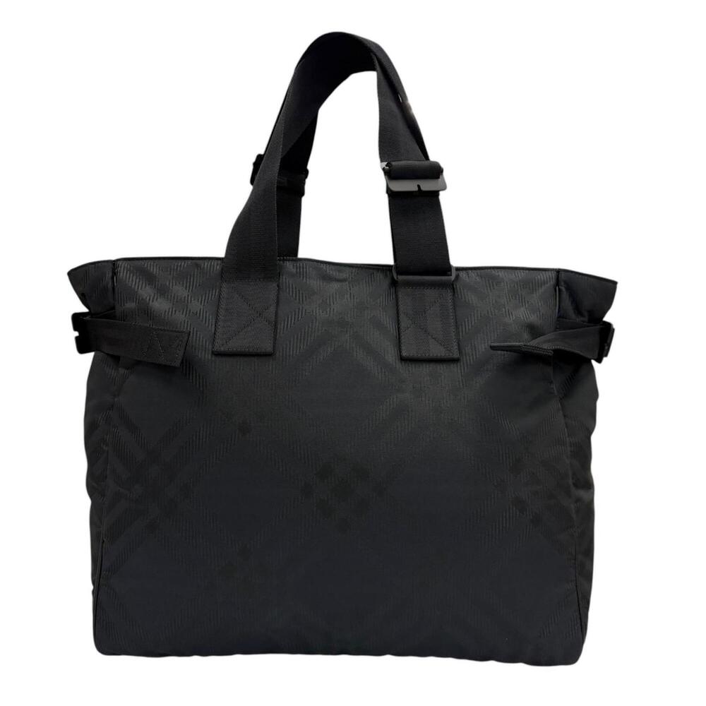 BURBERRY 8085378 Nylon Check Jacquard Large Tote Bag Black Men's with Dust Bu...